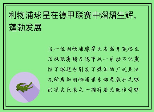 利物浦球星在德甲联赛中熠熠生辉，蓬勃发展